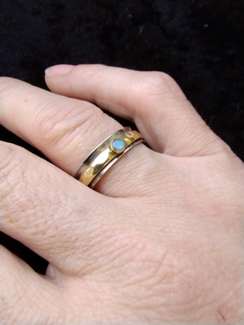 Energy Stone Teachers Labradorite Silver & Bronze Spinner Meditation Ring 8.5